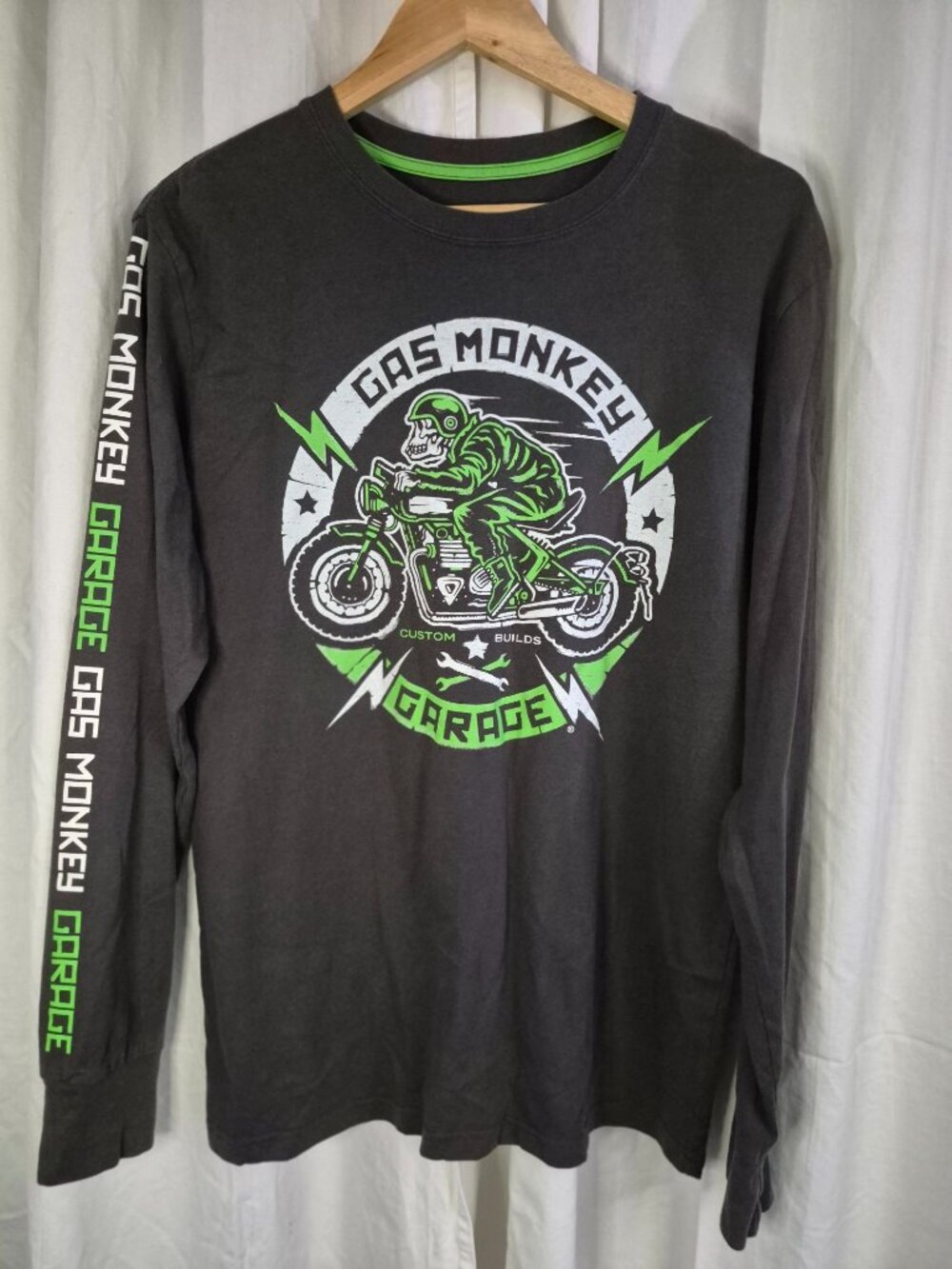 Gas Monkey M Grey Biker Riding Outdoor Logo Garage Long Sleeve Casual Top